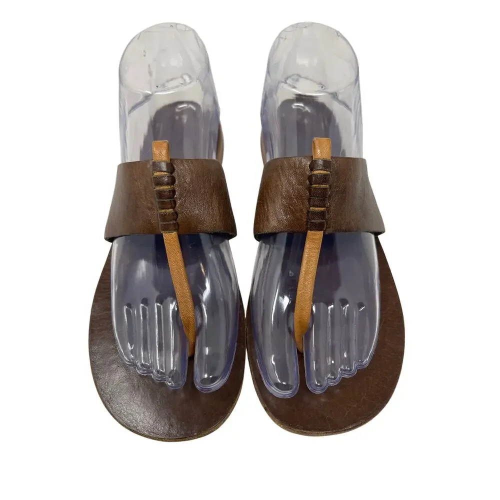 Akis Brown Genuine Leather Thong Sandals 8 Minimalist Classic
